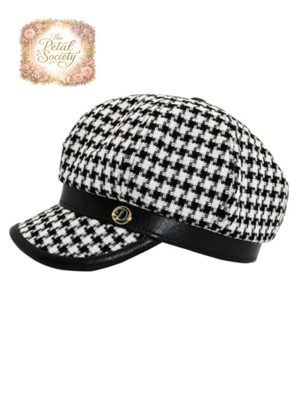 KORIXINE Newsboy Cap Cotton PU Leather Brim Houndstooth Fall Church Hat